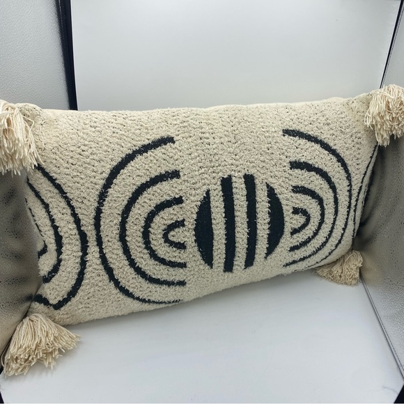 Boho Cream and Black Lumbar Throw Pillow 14”x24” - Picture 1 of 3